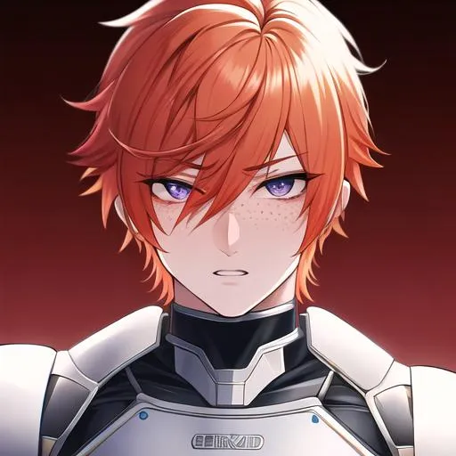 Prompt: Erikku male (short ginger hair, freckles, right eye blue left eye purple), 8K, Highly detailed, insane detail, best quality, high quality, Upset, muscular, riding a motorcycle