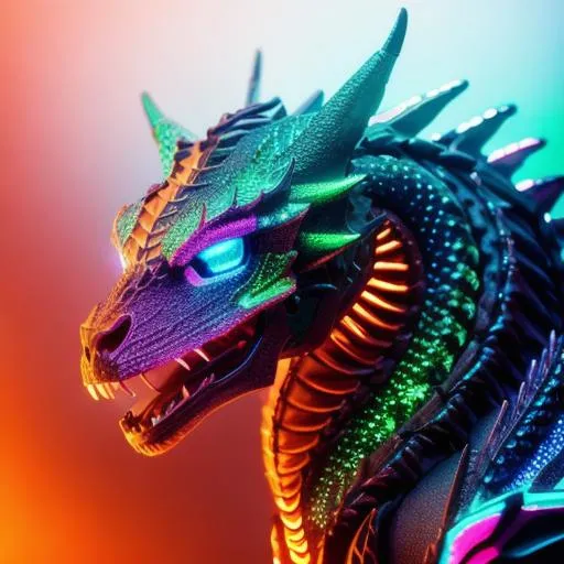 Prompt: portrait of a roaring neon skeleton dragon with iridescent black markings and a cute face, perfect composition, hyperrealistic, super detailed, 8k, high quality, trending art, trending on artstation, sharp focus, studio photo, intricate details, highly detailed