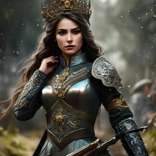 Prompt: create a photograph of beautiful fictional female soldier with sword in hand and crown in head, extremely, detailed environment, detailed background, intricate, detailed skin, natural colors , professionally color graded, photorealism, 8k, moody lighting


