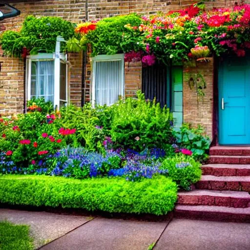 night-time, garden, multicolored flowers, flower pot