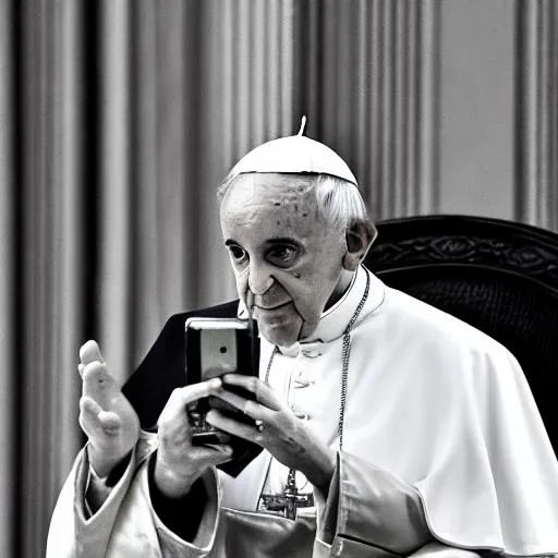 Prompt: The devil, as the pope stealing souls through cellphones. 