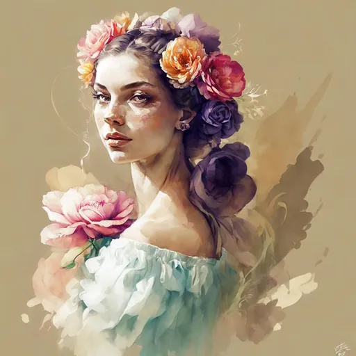 Prompt: Beautiful creation, woman with flowers in her hair