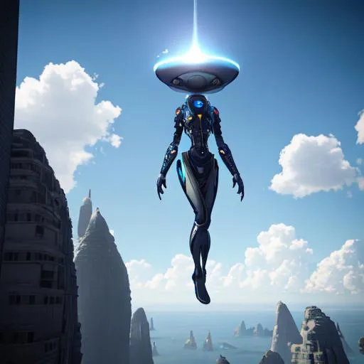 Prompt: Ultrarealistic 8k Portrait of futuristic alien being levitating in the sky Unreal Engine