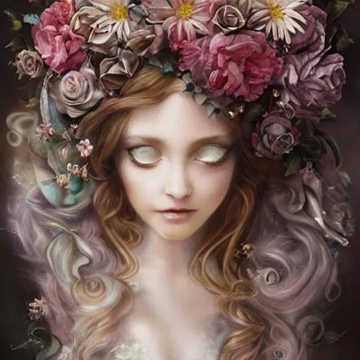 Prompt: Breathtaking baroque long haired beauty, fairy wings, painted by artgerm, nicoletta ceccoli, daniel merriam, fantasy art, renaissance gown, hyper realistic flower bouquet painting, sparkles, Beautiful goddess, Haute Couture, princess dress, beautiful symmetrical face, pre-raphaelite, soft shadows, stunning, dreamy, elegant, ornate, style of michael parks, tom bagshaw, roberto ferri and Marco mazzoni, hyper-realistic, matte painting , enhanced, photo render, 8k, art by artgerm, wlop, loish, ilya kuvshinov, 8 k hyperrealistic, crackles, hyperdetailed, beautiful lighting, detailed background, depth of field, symmetrical face, frostbite 3 engine, cryengine, bubbles, dragonflies, garden of roses and peonies background, ultra detailed, soft lighting