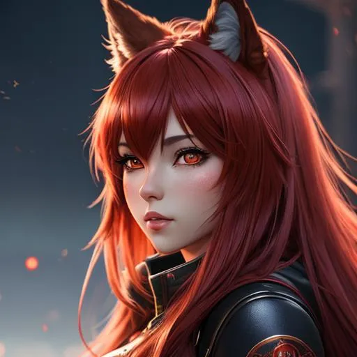 Prompt: red anime girl, anthropomorphic wolf, very furry, highly detailed face, highly detailed eyes, full body, whole body visible, full character visible, soft lighting, high definition, ultra realistic, 2D, 8K, digital art