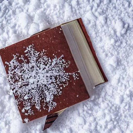 Prompt: spring plants growing out of a book with snow surrounding the book