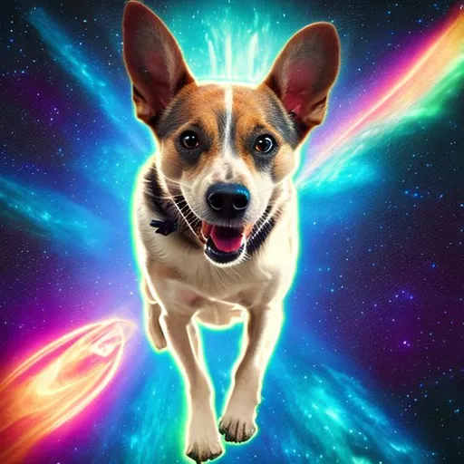 Prompt: intergalactic lightspeed dog