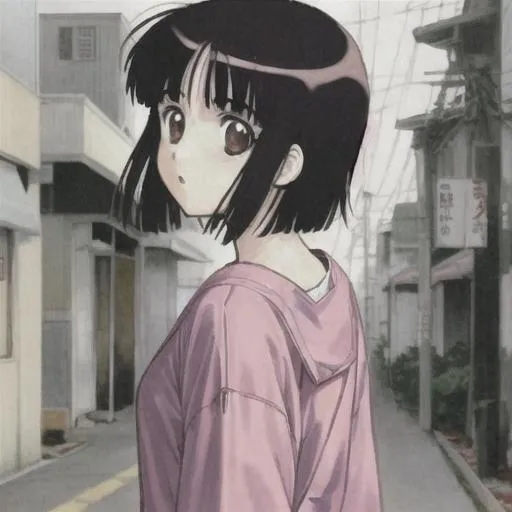 Prompt: 1girl, lain iwakura, clip hair, looking back, detail