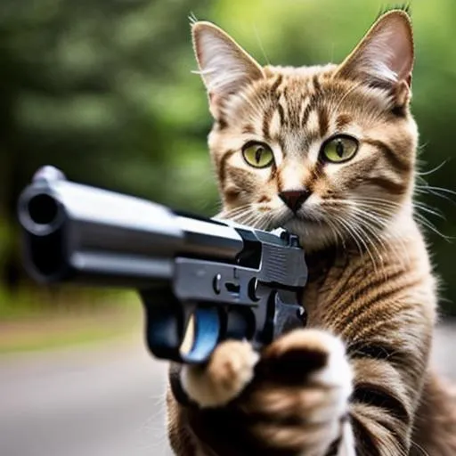 Prompt: Cat holding a revolver, with malicious intent