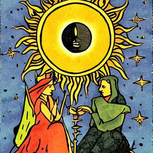 Prompt: tarot card sun and moon


