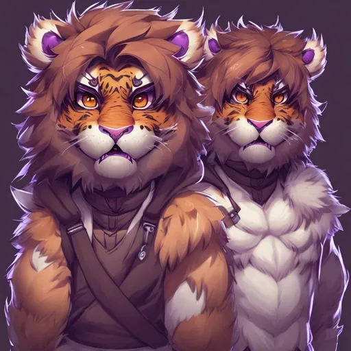 Prompt: character concept art of a cute male anthropomorphic fluffy tiger furry | | cute - fine - face, key visual, realistic shaded perfect face, fine details , purple eyes, 3d

