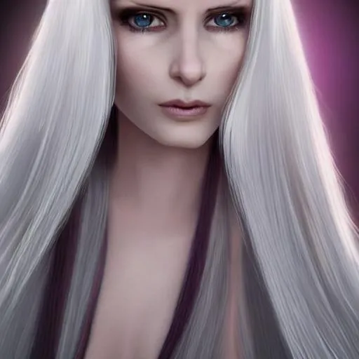 Prompt: Priestess with long white hair, ethereal, long elf ears

