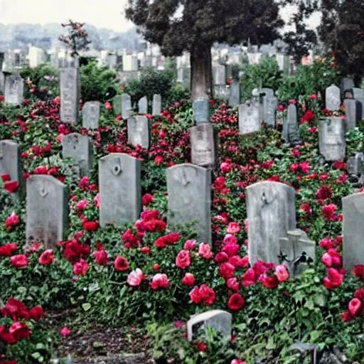 Prompt: a vintage graveyard of roses.