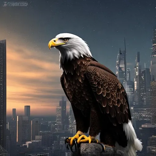 Prompt: Eagle night in the city,  Photorealistic.