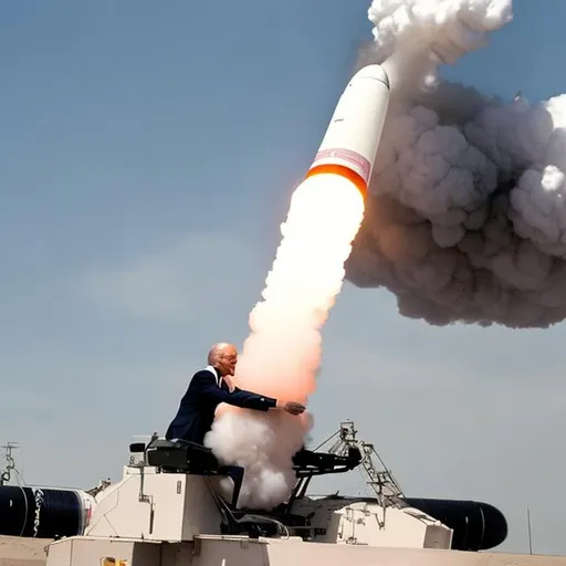 Prompt: Joe Biden sitting on a missile
