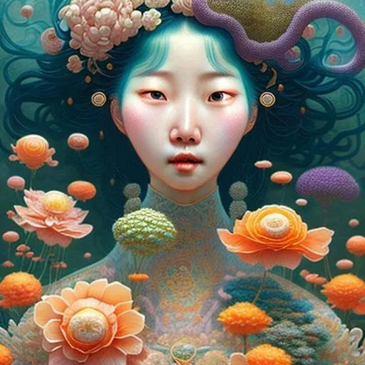 beautiful cute front portrait Korean ninfa, big long... | OpenArt