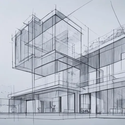 Prompt: Contemporary building sketch with line drawings 