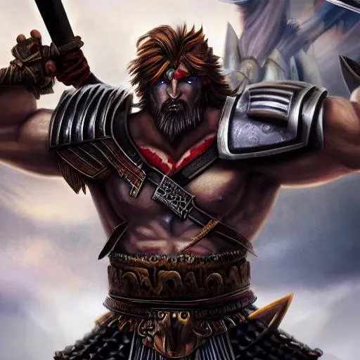 Prompt: Portrait of {characters} Ares greek god of war and an army of samurai giants ninjas with {color} hair and eyes glow armored for battle drawn swords emitting divine power {background}, giants battle demon´s samurai ninjas, perfect composition, hyperrealistic, super detailed, 8k, high quality, trending art, trending on art station, sharp focus, panorama photo intricate details, highly detailed.