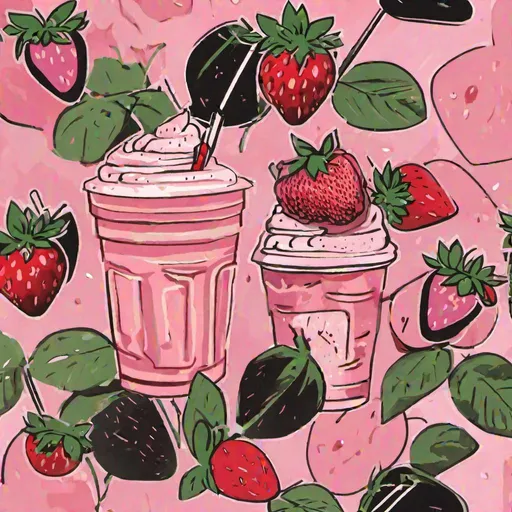 Prompt: an Strawberry, black, pink, Frappuccino