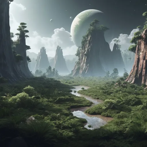 Prompt: forest on a terraformed Pluto surface, digital art, artstation, hq