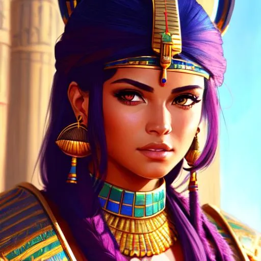 Prompt: close up shot, female protagonist, Ancient Egypt setting, ultra detailed, line art, 4k, art by Glenn Fabry and Wadim Kashin, digital art, painterly style 