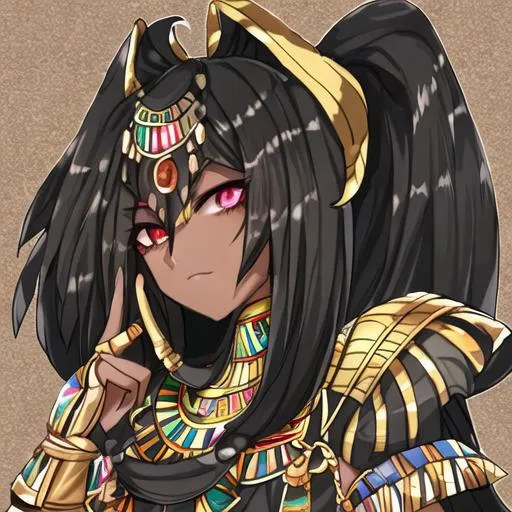 egyptian, dark skin, black hair, black eyeliner OpenArt