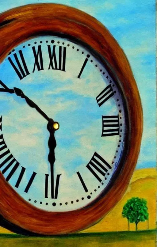 Prompt: a painting with a clock and the world