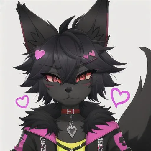 A anthropomorphic Furry Cat Girl Fursona With Black