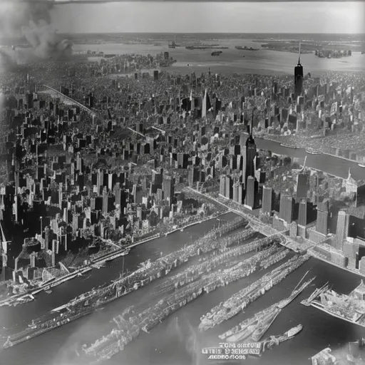 Prompt: Manhattan Island, artillery shelling, siege, war