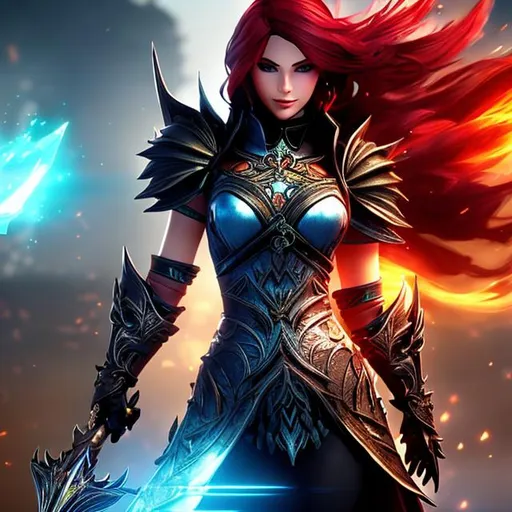 Prompt: Guild Wars 2, Epic Moment, Warrior, Female, Red Hair, 