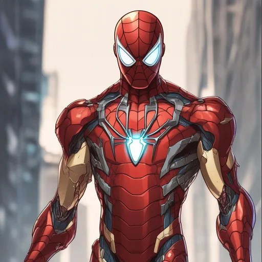 Prompt: Spider man in Iron man suit with skeletal features  anime artstyle