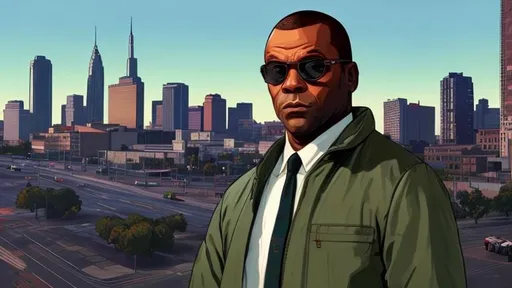 Prompt: Please create an image featuring Michael from GTA V with a city background. I want Michael to be the central focus of the image, portraying his mature and experienced character. The city background should convey a vibrant and dynamic urban atmosphere, with tall buildings, bustling streets, and city lights. The color palette can include a mix of cool blues and warm tones to create a visually appealing contrast. Please ensure that the image is high-resolution and suitable for use as a wallpaper. Thank you!