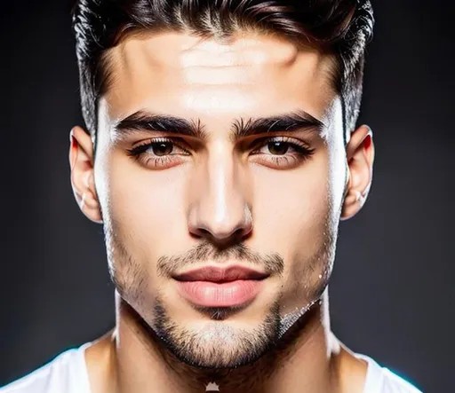 Prompt: Create the ideal type of Abkhaz man with flawless lips, most beautiful dentition, symmetric nose, beautiful eyes and lashes, perfect face.