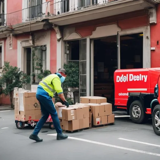 Prompt: people working as delivery