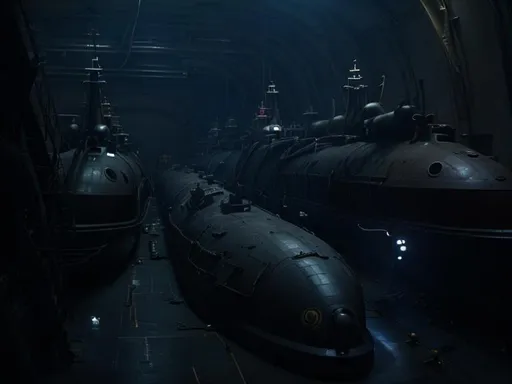 Prompt: Dark Submarines in drydock