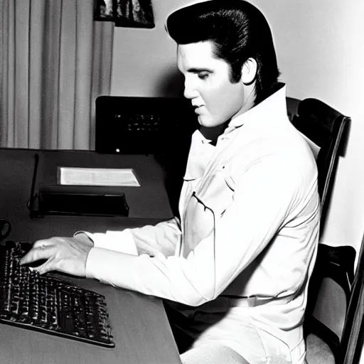 Prompt: elvis presley using a computer