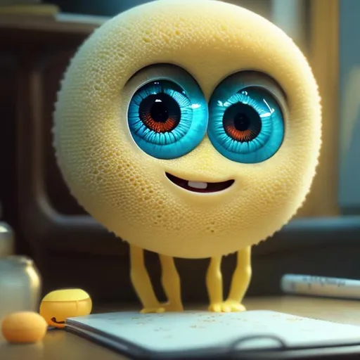 Prompt: 3D sponge, cute and adorable, cute big circular reflective eyes, studying with pencil, Pixar render, unreal engine cinematic smooth, intricate detail, cinematic