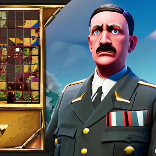 Prompt: Highly detailed colorized Hitler the Nazi in the game Fortnite Battle Royale