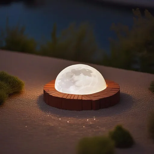 Prompt: A small artificial moon made from bricks, floating