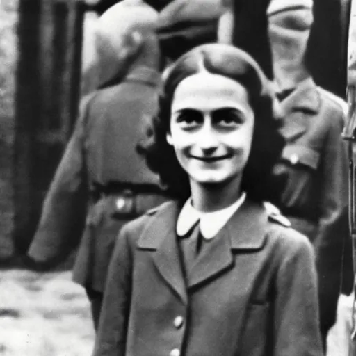 Prompt: anne frank wearing a 1943 german gestapo uniform