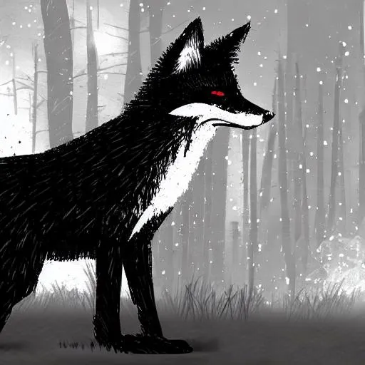 a black fox with white flames around it in the middl... | OpenArt