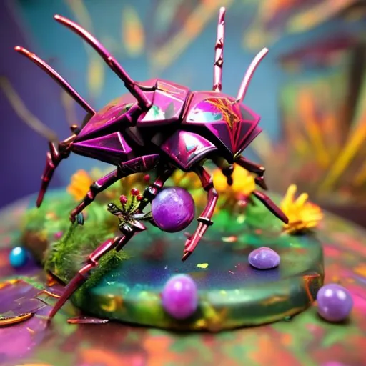 Prompt: Thorn bug diorama in the style of Lisa frank