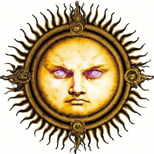 Prompt: sun with male face alchemy, eye, esoteric, medieval occult, enlightenment, realistic, high definition 