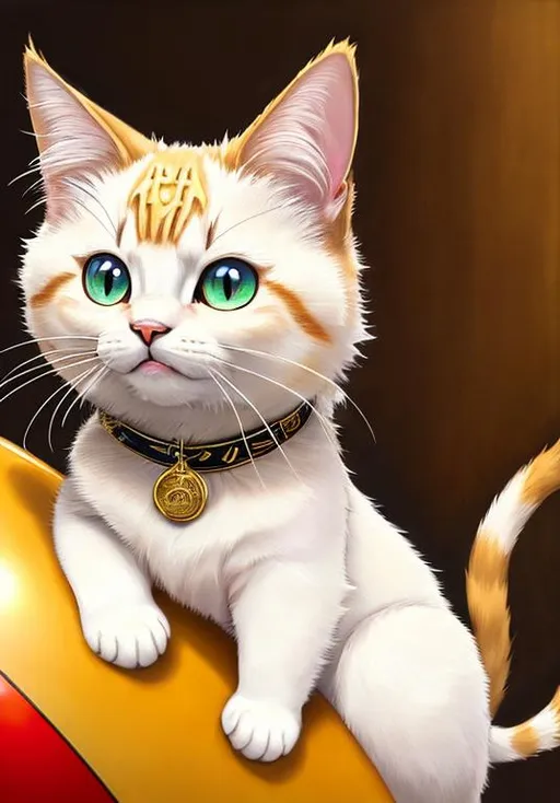 Prompt: UHD, , 8k,  oil painting, Anime,  Very detailed, zoomed out view of character, HD, High Quality, Anime, Pokemon, Meowth is a small creme-colored feline Pokémon with cream-colored fur Its ovoid head features four prominent whiskers wide eyes with slit pupils two pointed teeth in the upper jaw and a gold koban coin embedded in its forehead. Its ears are black with brown interiors and are flanked with an additional pair of long whiskers. Meowth is a quadruped with the ability to walk on its hind legs; while the games almost always depict Meowth on two legs, the anime states that Meowth normally walks on all fours. It can freely manipulate its claws, retracting them when it wants to move silently. The tip of its tail curls tightly.

Meowth is attracted to round and shiny objects and has the unique ability to produce coins using its signature move, Pay Day. Meowth and its evolved forms are the only known Pokémon capable of learning the move Pay Day by leveling up. Being nocturnal, it is known to wander about city streets at night and pick up anything that sparkles, including loose change. Upon finding a sparkling object, its eyes will glitter and the coin on its forehead will shine brightly. It shares this intrigue with Murkrow, with whom it often fights with for objects and prey. Meowth is a playful but fickle Pokémon with the capacity for human-like intelligence, with at least one member of the species teaching itself how to speak. Meowth tends to live in urban areas.

Pokémon by Frank Frazetta