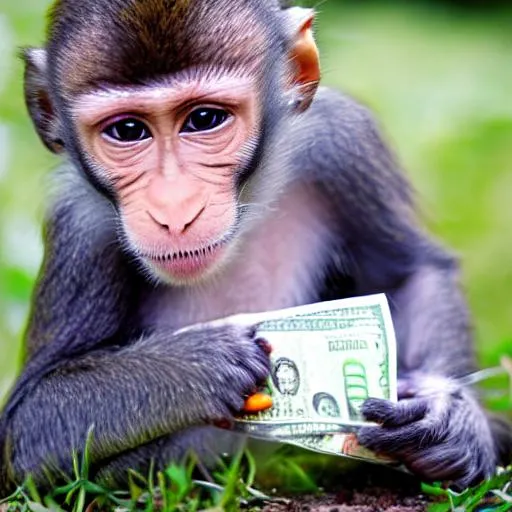 Prompt: monkey holding money
