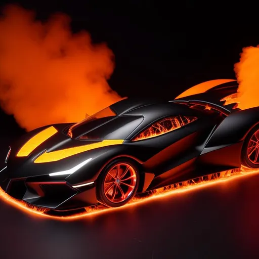 Prompt: Futuristic hyper realistic mega Batman car on fire and ice cosmic speed red and dark