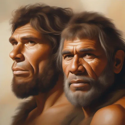 Prompt: A portrait of a Neanderthal male couple.