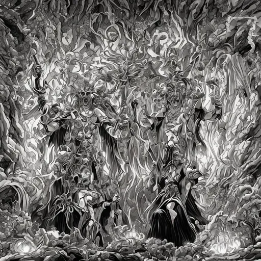 Prompt: Phobos- a deity god or entity associated with fear and panic of dread and terror, horror vibes, dark,  detailed, inspired by eiichiro oda, oda, inspired by one piece anime, 4k