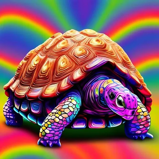 Prompt: ReDfoot tortoise in the style of Lisa frank