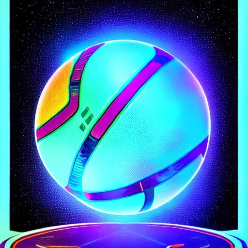 Prompt: hologram of basketball floating in space, a vibrant digital illustration, dribbble, quantum wavetracing, black background, behance hd